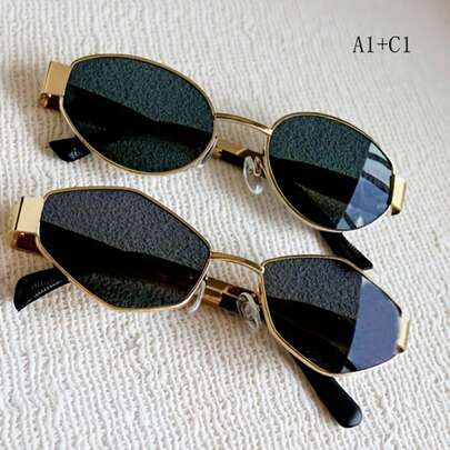 3 piezas/2 piezas/1 pieza Montura de metal con forma de diamante de moda, 2 piezas se pueden usar juntas, adecuado para conducir, pescar, ciclismo, vacaciones y otras ocasiones, también adecuado para uso diario y actividades al aire libre, regalo de cumpleaños ideal para la temporada de regreso a la escuela, estilo de ojo de gato