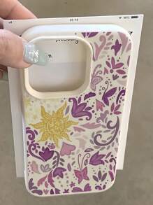 1 pieza Funda de teléfono con patrón de girasol morado y textura blanco a prueba de golpes compatible con Apple 16 15 14 13 12 11 Pro Max