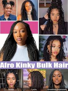 50g/Pack Afro Kinky Bulk Human Hair Extensions 10-16 Inch Natural Color Human Hair For Boho Twist Braiding Dreadlocks Unisex  Natural Look For Twists And Braids Extentions - SNatural - 查看 4