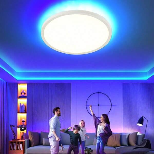 1pc 11.42inch LED RGB Ceiling Light,Colorful Backlit Ceiling Lamp, Flat Panel Lamp For Home Lighting, Suitable For Living Room/Bedroom/Kitchen/Balcony/Dining Room/Hallway/Stairway/Attic, Choose Appropriate Size Based On Usage Needs, 24W White Frame, 85-265V, Smart LED Ceiling Light, 24W With RGBCW Color Changing Backlight For Bedroom, Living Room, Game Room, Party With Remote Control, No Batteries