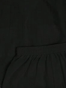 New Women's Casual Solid Color Holiday Seaside Style Shirt Pocket Shorts Two Pieces Set - Black - View 5