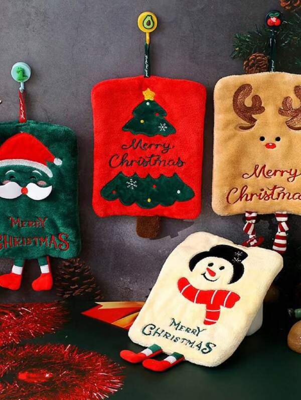 Juego de toallas de mano colgantes navideñas para decoración, secado, limpieza, cocina y hornear, como regalo de inauguración de casa para la cocina, que incluye Papá Noel, renos, muñeco de nieve y árbol de Navidad.