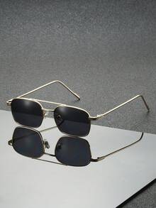 Men's Metal Double Bridge Full Frame Vintage Street Fashion Glasses, Suitable For Daily Commuting, Outfit Matching, Photography, Outdoor Vacation, Also A Great Back-To-School Gift, Perfect For Halloween, Christmas, Easter, Valentine's Day, Independence Day, Thanksgiving, New Year - Gold Ash - View 5