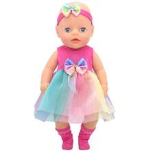 1 件 14 英寸娃娃衣服、可爱卡通图案娃娃睡衣、服装彩虹裙套装、生日或节日礼物，适合小女孩和小男孩，适合 14 英寸女孩或男孩娃娃及其他娃娃配饰、房间装饰 - 粉色 - 查看 7