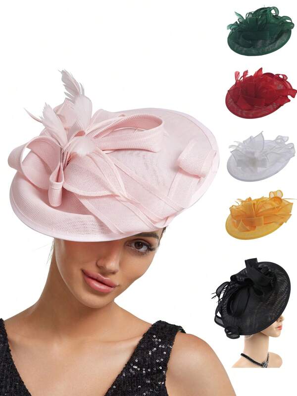 1 Stück neue übertriebene Kentucky Derby Fascinator Hut für Frauen 1920er 50er Jahre Kopfbedeckung Großer Derby Pillbox Kirche Hut Feder Hochzeit Teegesellschaft Zubehör Hut Halloween Kostüm Hut