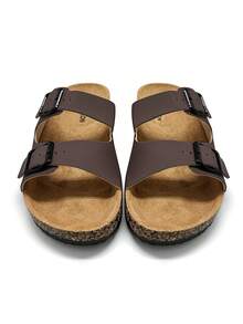 Unisex Retro Cork Slide Sandals, Comfortable Casual Lightweight Beach Shoes - Brown - View 2