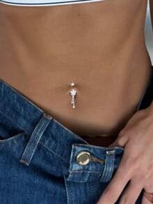 1PC S925 Pure Silver Simple Flower Tassel Navel Piercing, Suitable For Girls To Wear Daily, Girl's Daily Dress, The Best For Girlfriends, Mothers, Sisters. - Single Belly Button Nail - View 2