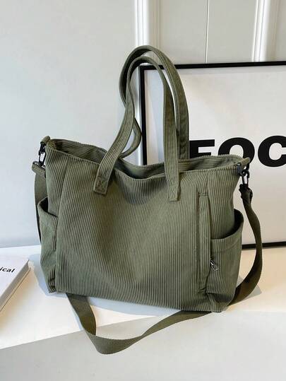 纯色牛仔布便携式拉链时尚托特包，适合女性日常使用 - 女士手提包、牛仔手提包、单肩包、斜挎包或托特包，适合学校、办公室、旅行