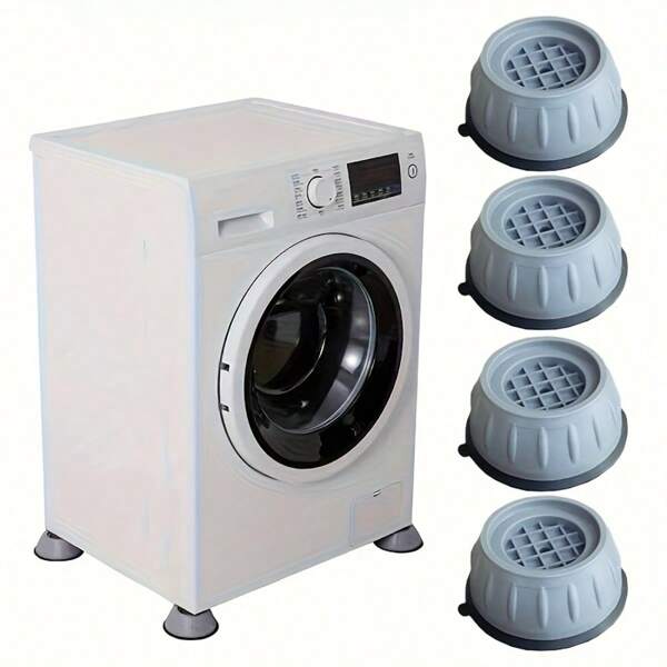 4 peças de almofadas antivibração para pés de máquina de lavar, tapetes amortecedores para lavadora, almofadas antiderrapantes e antivibração, pedestais antiumidade de elevação para máquina de lavar e geladeira, amortecedores espessos, estabilizadores antiderrapantes, design de plástico cinza com acabamento em metal