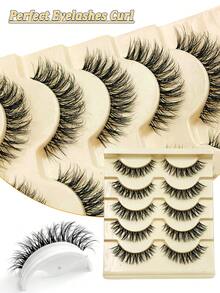 Asiteo 5 Pairs Cat Eye False Eyelashes, Natural 3D Faux Mink Soft Anime False Lashes, Cosplay Thick False Eyelashes, Transparent Lash Band - 眼尾拉長款 - 查看 5