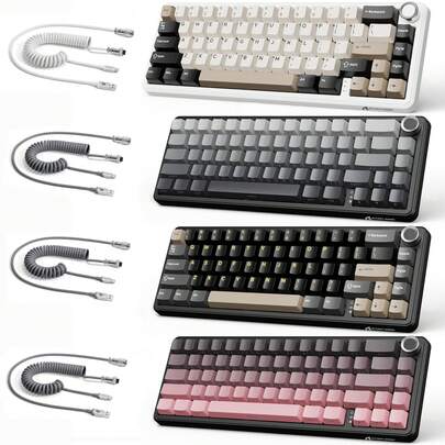 ATTACK SHARK X66 60% 无线机械游戏键盘，带音量旋钮，支持热插拔自定义键帽，PBT 键帽，三模式 USB-C/蓝牙 5.0/2.4G RGB 键盘，附带卷线器。