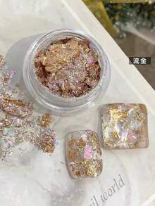 4片/套 全息美甲箔片闪粉，4种颜色，3D闪粉铝箔，金银色美甲闪粉，美甲产品，镜面闪粉，亚克力美甲设计闪粉（4盒）