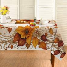 Față de masă cu flori și frunze de toamnă, 1 buc. Față de masă cu dovleac și recoltă, stil rustic și atmosferă de fermă, decor de masă de Ziua Recunoștinței, potrivită pentru petreceri tematice, picnicuri, decorarea casei de sărbători, utilizare în interior și exterior