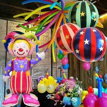1 pieza Globos de cumpleaños, globos con tema de circo, payasos de pie grandes, planetas a rayas, globos de película de aluminio con animales, decoraciones de escena de cumpleaños, arreglos de escena de fiesta sorpresa, carnavales, productos de decoración navideña - Multicolor - Ver 1