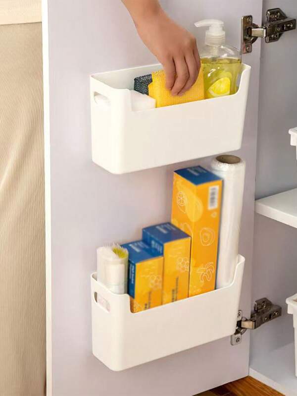 1/2 Pcs Kitchen Wall Mounted Storage Box, Inside Cabinet Door Attachable Box For Food Bags, Cleaning Supplies