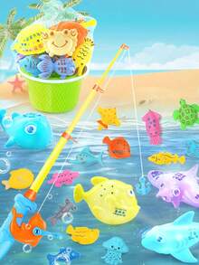 4 Types Of Fishing Game Toys (0-25 Inches), Magnetic Fishing Toy Games, Bathtub Toy Sets, Made Of ABS Material, Floating Fishing Game Toys (Random Style And Color Assembly), Including Fishing Rods, Fishing Nets, Fish, Etc. The Fish Mouths Come With Magnetic Attraction, Inflatable Swimming Pools, Fishing With Family And Friends, Bathing Play, - Multicolor - View 10