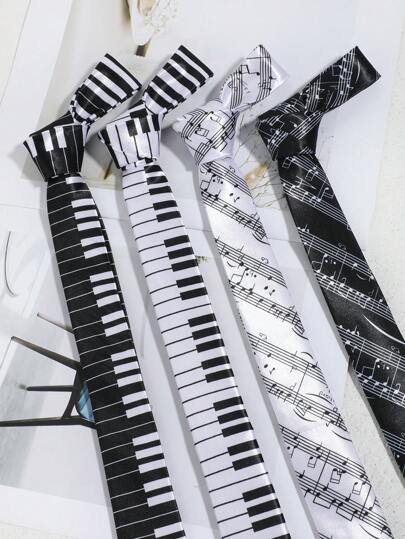 1pc Men Fashionable Exquisite Black & White Piano Key And Musical Stave Necktie, Suitable For Casual, Street, Party Occasions Men Necktie