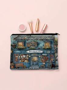 魔法森林之夜化妆包 - 万圣节礼物 - 深绿色包包，饰有奇幻的女巫、猫和月亮图案，拉链设计，可收纳化妆品、铅笔或零食 - 送给姐妹、学生和成年人的完美礼物，多功能化妆包 | 星空艺术 | 拉链封口，大容量化妆包 - 彩色 - 查看 3