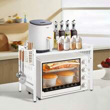 Extendable Microwave Shelf With Hooks, Microwave Stand, Kitchen Storage Rack -42-68*36*46 Cm - White - View 2