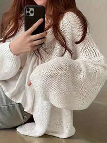 针织轻薄长袖防晒开衫，春夏季 - 白色 - 查看 3