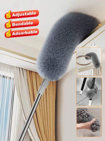 مكنسة قابلة للتمديد، مكنسة ميكروفايبر قابلة للتمديد مع رأس فرشاة مرنة - أداة تنظيف قابلة لإعادة الاستخدام والغسيل، فرشاة مكنسة، فرشاة مكنسة قابلة للانحناء، قابلة لإعادة الاستخدام والغسيل لمكنسة مراوح السقف، لا تحتاج إلى بطارية، مناسبة للأسقف العالية والأثاث والسيارات ومستلزمات التنظيف والغرفة المعيشية والنوم والمطبخ وتنظيف السيارة وأدوات التنظيف