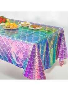 1 Stück 137x274cm Rosa Meerjungfrau Skala Tischdecke, Unterwasser Themen Geburtstagsparty Geschenk Dekoration, Einweg Plastik Tischdecke, Themen Geburtstag Dekoration