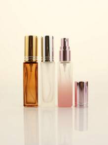 3pcs/6pcs/12pcs/18pcs 10ml Square Glass Refillable Makeup Toner Perfume Small Sample Transparent Fine Mist Spray Bottle, Black/Amber, With Funnel Atomizer, Rose Gold/Purple/Pink