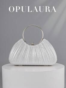 OpulAura 女士金属魅力晚宴包，奢华皮革手拿包，适合宴会、庆典、舞会、婚礼、伴娘、生日礼服配饰 - 銀色 - 查看 7