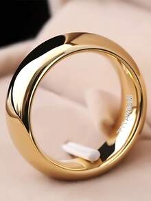 6 毫米宽镀钛戒指 - 金色，现代简约风格，耐用珠宝，适合婚礼、情人节、毕业典礼、周年纪念日、男女通用，采用优质仿宝石精制而成，时尚配饰，情侣戒指