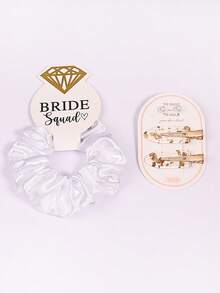 2 Sets Elegant Satin Hair Scrunchies & Faux Pearl Hair Clips Set, Gold Foil Hair Clips, Bridal Party Crystal Hair Scrunchies, Damage-Free Hair Accessories, Suitable For Weddings, Engagements, Bachelorette Parties, Hair Decor, School Supplies, Gifts, Head Accessories