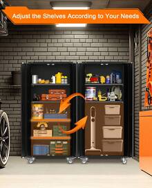 Studyset Metal Storage Cabinet 72" H With Wheels,Garage Storage Cabinet With 2 Doors And 4 Adjustable Shelves,Steel Tool Cabinet With Lock And Lockable Rolling,Storage Organization For Home,Garage,Office - Black - View 3