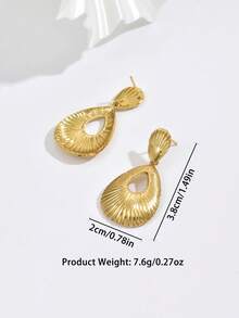 1 Cặp bông tai hình quạt bằng thép không gỉ thanh lịch dành cho phụ nữ, thiết kế tinh tế, thời trang và đa năng, thêm nét lãng mạn cho phong cách của bạn - Vàng - Xem 5