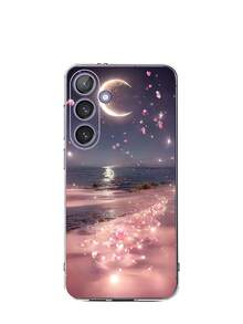 1 chiếc ốp lưng điện thoại trong suốt mềm mại họa tiết bãi biển và trăng hồng, tương thích với Samsung Galaxy A04e/12/A13/A14/A34/A50/A52/A53/A54/S21/S22/S23/S24/S25/S25Ultra - Trong sáng - Xem 7