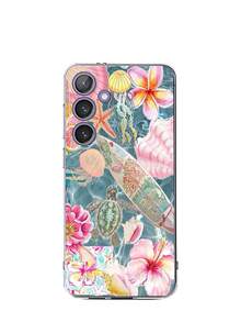 1个时尚海洋元素与花卉图案软手机壳，兼容、荣耀、红米、三星Galaxy A04e/12/A13/A14/A34/A50/A52/A53/A54/S21/S22/S23/S24/S25/S25 Ultra、6A/7A/8A、12T/13T，国际版，非国内版 - 無色 - 查看 6