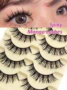 Rikuaild 5 Pairs Cartoon Big Eye False Eyelashes, Manga Style, Moisturizing Makeup Effect, Japanese Cosplay Moisturizing Lashes, Spiky Lashes, Thick Faux Mink Doll Lashes, Anime Style False Eyelashes - 尖尾漫畫款 - 查看 2