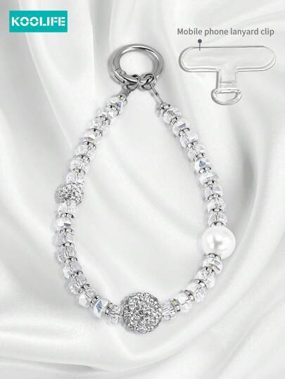 Koolife 1pc Crystal Butterfly Rhinestone Phone Lanyard, Beaded Crystal Pendant Charm For Phone, Wrist, Earphone, Gift For Mother, Family, Friends, Birthday, Holiday, Phone Case Decoration