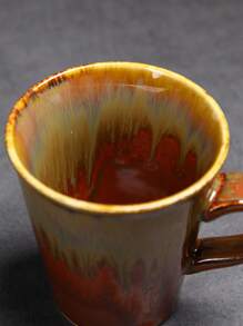 1pc 220ml Creative Crackle Ceramic Cup, Home Breakfast Milk Cup, Latte Art Coffee Cup, Office Guest Cup, Afternoon Tea Cup, Soda Cup, Crackle Handled Mug, Simple Retro Ceramic Household Office Water Cup, Thick Clay Espresso Cup