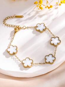 1 pezzo Braccialetto alla moda con decorazione floreale a quadrifoglio, adatto per l'uso quotidiano delle donne