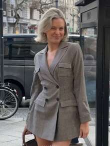 Women's Vintage Double-Breasted Waist Fitted Elegant Blazer, Autumn/Winter New Arrival, Christmas - Black and White - View 4