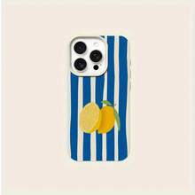 Phone Case - A TPU Protective Case With A White Lychee Pattern, Yellow Lemon, And Blue Stripes, Designed For Business Use And Shock Resistance, Compatible With Iphone 16 PRO MAX/14/16 PLUS/15/13 Pro/12/11, Highly AestheticSuitable For Iphone 17 Pro Max - 顏色1 - 查看 5