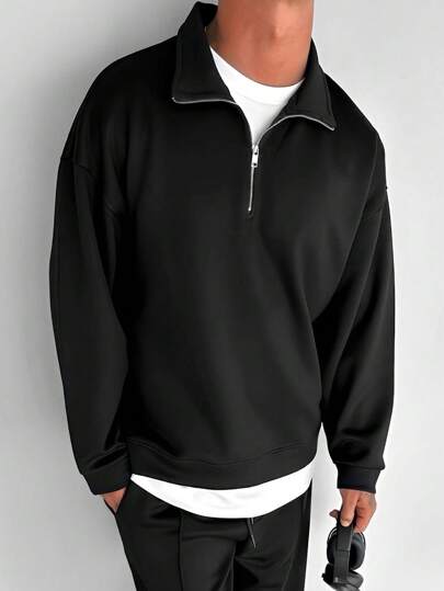 半拉链运动衫男士 Old Money 男士加厚上衣，秋冬