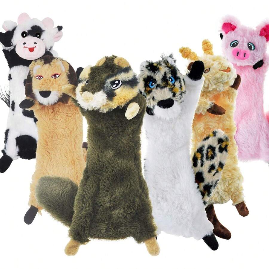 Juguetes chirriantes para perros sin relleno, paquete de 6 juguetes para perros pequeños juguetes duraderos para masticar perros de peluche lindos animales naturales para la dentición juguetes chirriantes - Multicolor - Ver 1