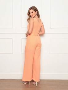 Women's Sleeveless Long Jumpsuit With High Waist Tie Belt And Side Pockets – Elegant And Comfortable - 鮭魚 - 查看 3
