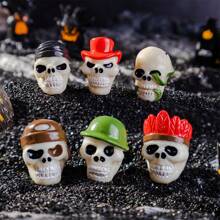 6 Stücke Cartoon 3D Halloween Totenkopf Deko, DIY Kunsthandwerk aus Harz, kleine Ornament-Accessoires