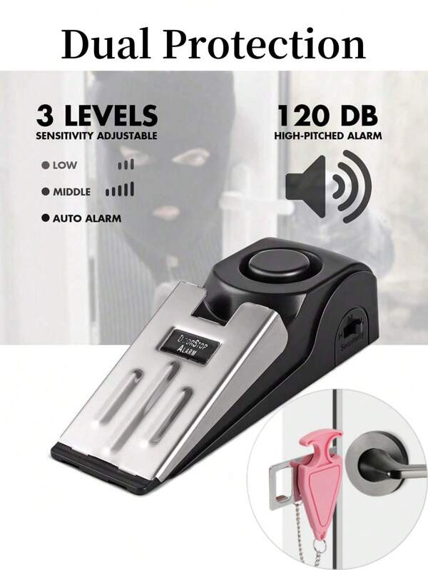 1 Pc Mini Wireless Alarm Door Stop Alarm 120dB Great For Home Wedge Shaped Stopper Alert Security System Block Blocking System(Shipping Does Not Include Batteries)