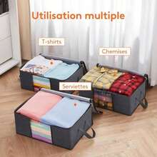 New Thickened Large Underbed Storage Box, Non-Woven Fabric Storage Bag For Clothes, Quilts, Ideal For Bedroom Or Dorm, Reinforced Handle, Dustproof, With Safety Strap, Multi-Compartment Design, Random Color - Multicolor - View 8