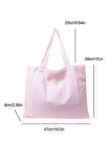 复古条纹帆布手提包，女士大容量条纹帆布手提包 - 时尚单肩包，适合旅行和购物，亮红色和白色条纹，大容量，百搭，可水洗 - 无扣，日常手提包，休闲日常手提包 - 彩色 - 查看 7