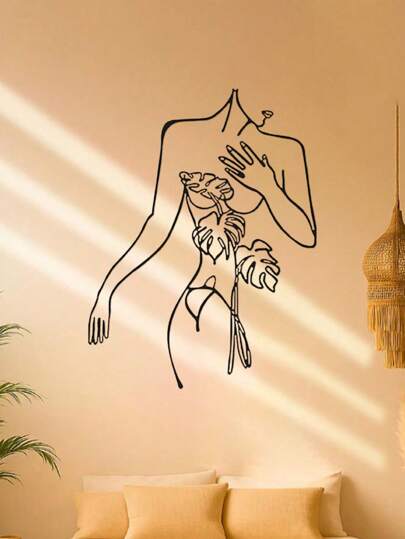 1PC Simple Abstract Female Body Wall Art Straight Line Drawing Metal Wall Art, Black Modern Beautiful Farmhouse Metal Wall Signs For Hanging Any Room Wall Art Decor 2 Sizes Available