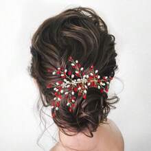 1pc Women's Red Rhinestone Hair Accessory, Bridal Headpiece, Hair Comb Headpiece For Wedding, Prom, Photo Shoot, Silver Crystal Decor, Suitable For Wedding, Engagement, Ball Gown, Bridal Dress
