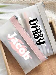 1pc Custom Frosted PVC Pencil Case Graffiti Stationery Storage Bag Student Opening Gift Pencil Case Custom Simple And Creative Large Capacity Transparent Zipper Pencil Case Suitable For Holiday Gifts, School Gifts, Graduation Gifts, Party Gifts, Giving To Sons, Daughters, Fathers, Mothers, Good Friends, Boyfriends, Girlfriends, Classmates, And Family. Suitable For Schools, Indoor, Outdoor, And Offices,For School Supplies,Back To School,Office & School Supplies,Xmas Decoration,Pencil & Marker Cases - Multicolor - View 6